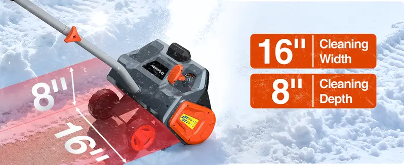 TaskStar Cordless Snow Blower - 40V 16" & 21V 12" Width Options, 2x4.0Ah Batteries, 16.5Ft Long Throw, Adjustable Handle Angle, 10 lbs Electric Shovel for Sidewalk, Pavement Surfaces