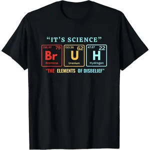 Men's Cotton Short-Sleeve T-Shirt - It's Science Bruh Periodic Table Of Elements Meme, Nerdy Bro Graphic, Classic Print, Soft Fabric, Black Top with Stitched Hem