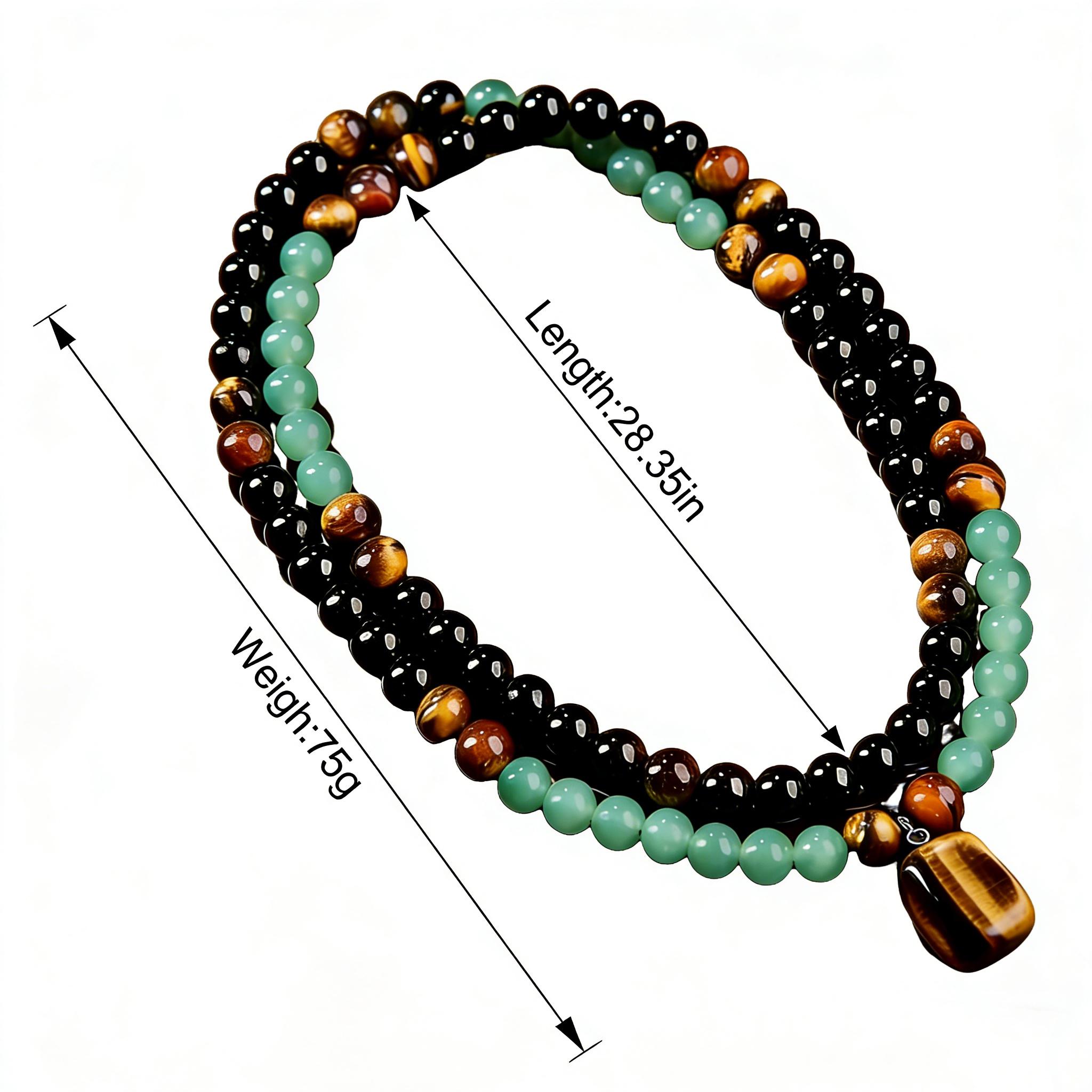 Green Aventurine & Tiger Eye Money Attraction Necklace, Natural Healing Crystal Pendant for Wealth & Prosperity, Long Chain Sweater Necklace, Ideal Gift Jewelry for Men and Women, Jewelry Charms for Anniversary, Vacation &Theme Parties