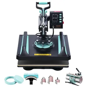 VEVOR Heat Press Machine, 12x 15 inch, 8 in 1 Heat Transfer Machine with 30 oz Tumbler Press, 360 Swing Away Digital T-Shirt Pressing, Teflon Coating, for T-Shirts/Mugs/Hats/Plates, Black+Green