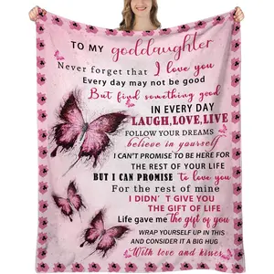 Goddaughter Blanket from Godmother, Goddaughter Gifts from Godmother, Gift for God Daughter Birthday, Mother Day, Christmas, Goddaughters Blanket, Pink Butterfly, 60"x50", Printed on One Side with a Plain White Back, Halloween Thanksgiving Christmas Gift