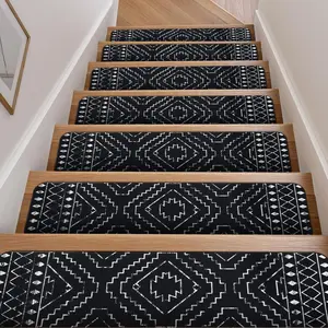 Boho Stair Treads Non-Slip Stair Runners for Wooden Steps Indoor 15 count 30"x8" Carpet Stair Treads Stair Mats Staircase Step Treads for , Elders and Dogs, Stair Covers, Black