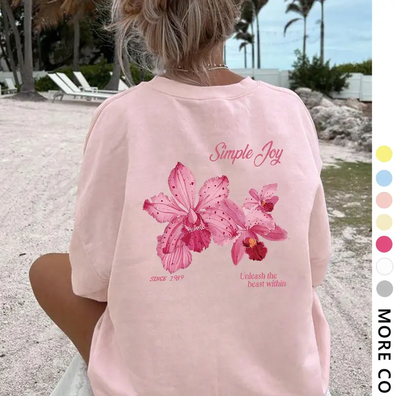 Women's Floral Print Round Neck Tee, Botanical Tee, Casual Fashion Short Sleeve T-shirt for Daily Wear, Ladies Clothes for All Seasons, Summer Top, Round Neckline Tee
