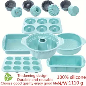 PrimPick 30pcs silicone kitchen baking set, non-stick silicone baking pan set, silicone cake molds, baking pans, doughnut pans, silicone muffin pans, cake pans and silicone paper cupcake molds for baking cups