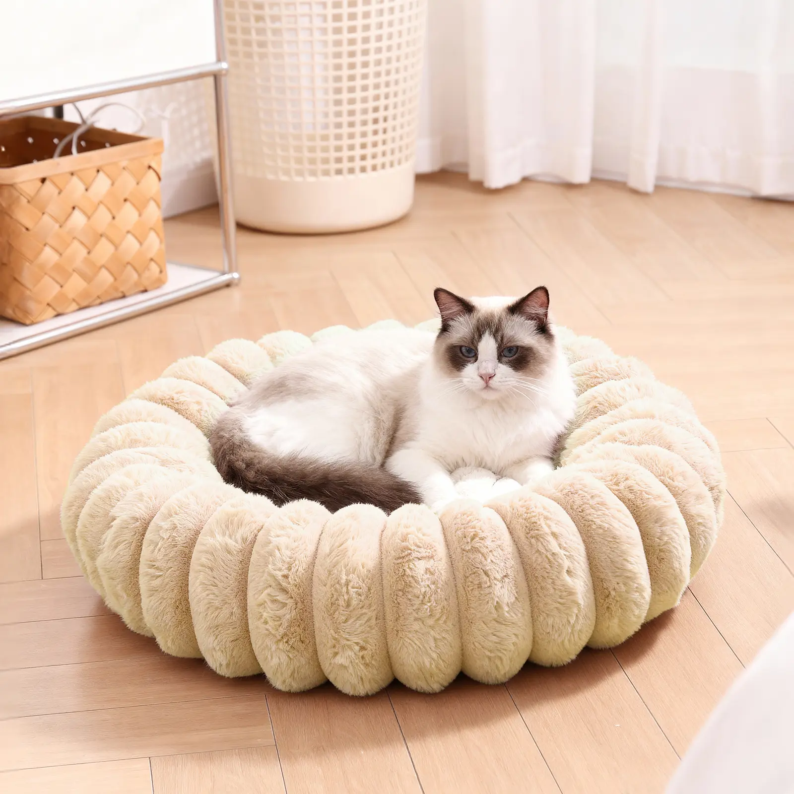Washable Plush Round Cat Couch - Adorable Donut Bed, Ideal Cozy Cushion for Small Indoor Pets
