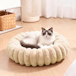 Washable Plush Round Cat Couch - Adorable Donut Bed, Ideal Cozy Cushion for Small Indoor Pets