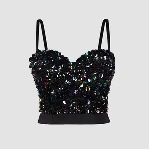 Tube Top Handmade Stitched Sequins Fishbone Bra Blusas Short Glisten Corset Summer Spring Rave Outfits Woman Clothing Sling Wedding Party Blind Date Stage Outwear Party Shaper Ladies Crop Shirt Vest Sexy Inner Clothes Tank Tops
