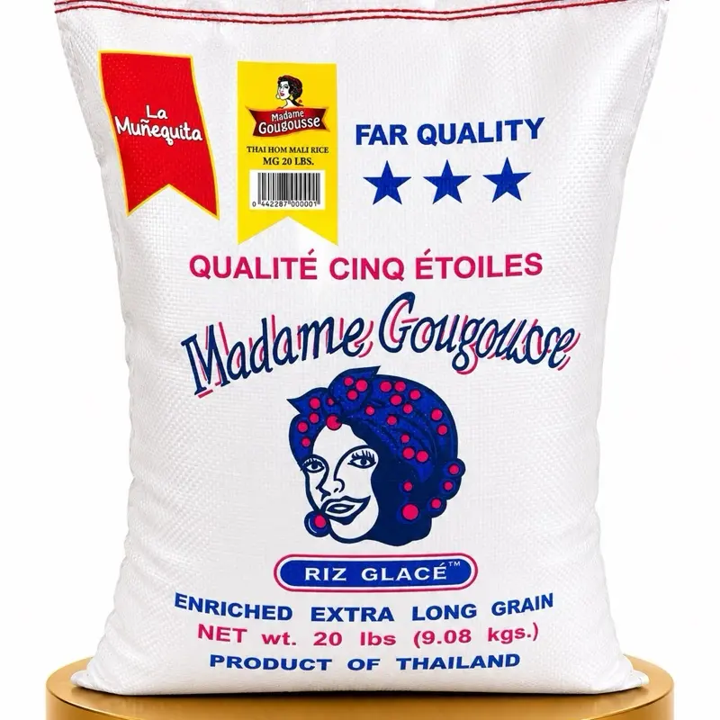 Madame Gougousse Glacé Thai Jasmine Rice - Extra Long Grain Carb Pantry Food, 20 lb Bag