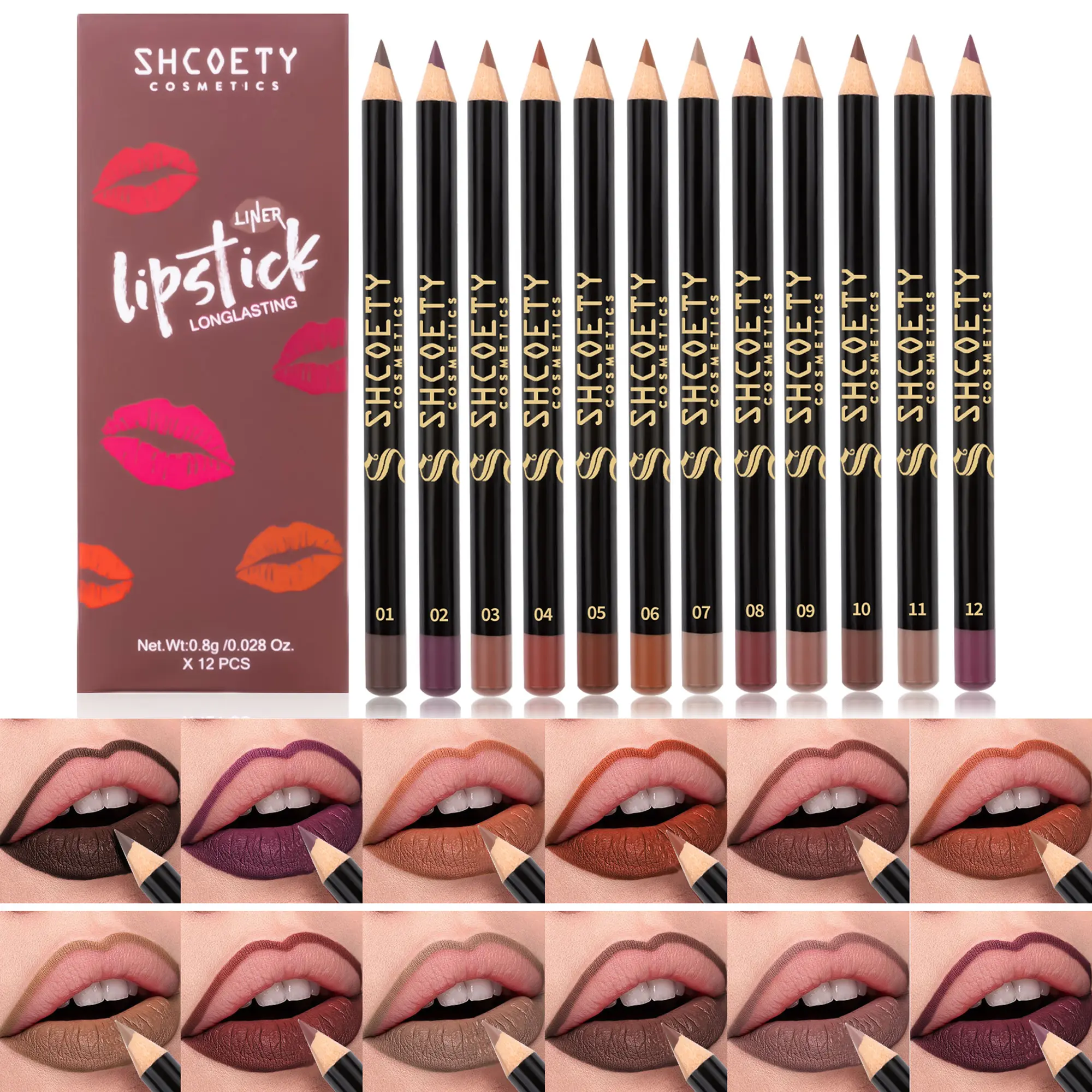 12 Pcs Lip Liner Set Nude Shades, Smooth Creamy Texture with Matte Finish, Long-Lasting Smudge-Resistant Lip Pencils for Precise Lip Contour, Easy to Blend and Layer for Everyday and Professional Makeup.