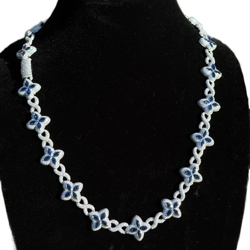 925 Silver Trebol infinity chain cz stone Statement Necklace Jewellery Pendant