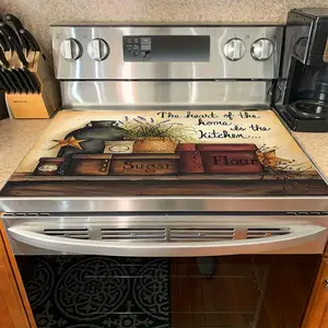 1pc 2D Flat,Extra Large Stove Top Cover - Heat-Resistant Hot Pad Suitable for Electric Stoves, Multi-Layer Surface Protector with Culinary Motifs (Sugar, Flour, Coffee Beans, Spices) - Rustic Farmhouse Stove Cover Fits Most Standard Ranges