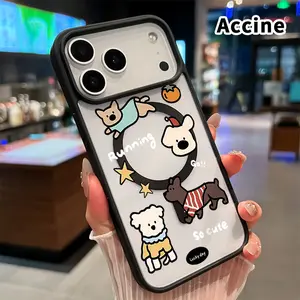 Magnetic Phone Case for iPhone 17 Pro Max 16 Plus 15 14 13 12 11 Air E Puppy Doodle Pattern Acrylic Back TPU Edges Anti-Fingerprint Ultra Slim Hard Cover Gift
