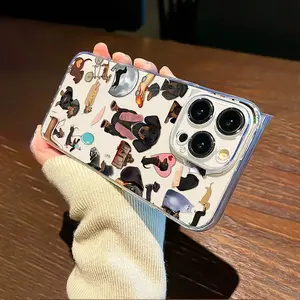 Transparent Straight Edge Dachshund Pattern Phone Case, Compatible with iPhone 17 15 16 ProMax/14Plus/13ProMax/12/11/7/7P/IX/XR/XSMax
