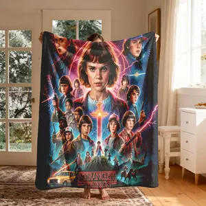 Stranger Things Characters Flannel Blanket, Large Soft Lightweight Warm, Perfect for Bed Sofa Office Camping Travel, Spring Gift