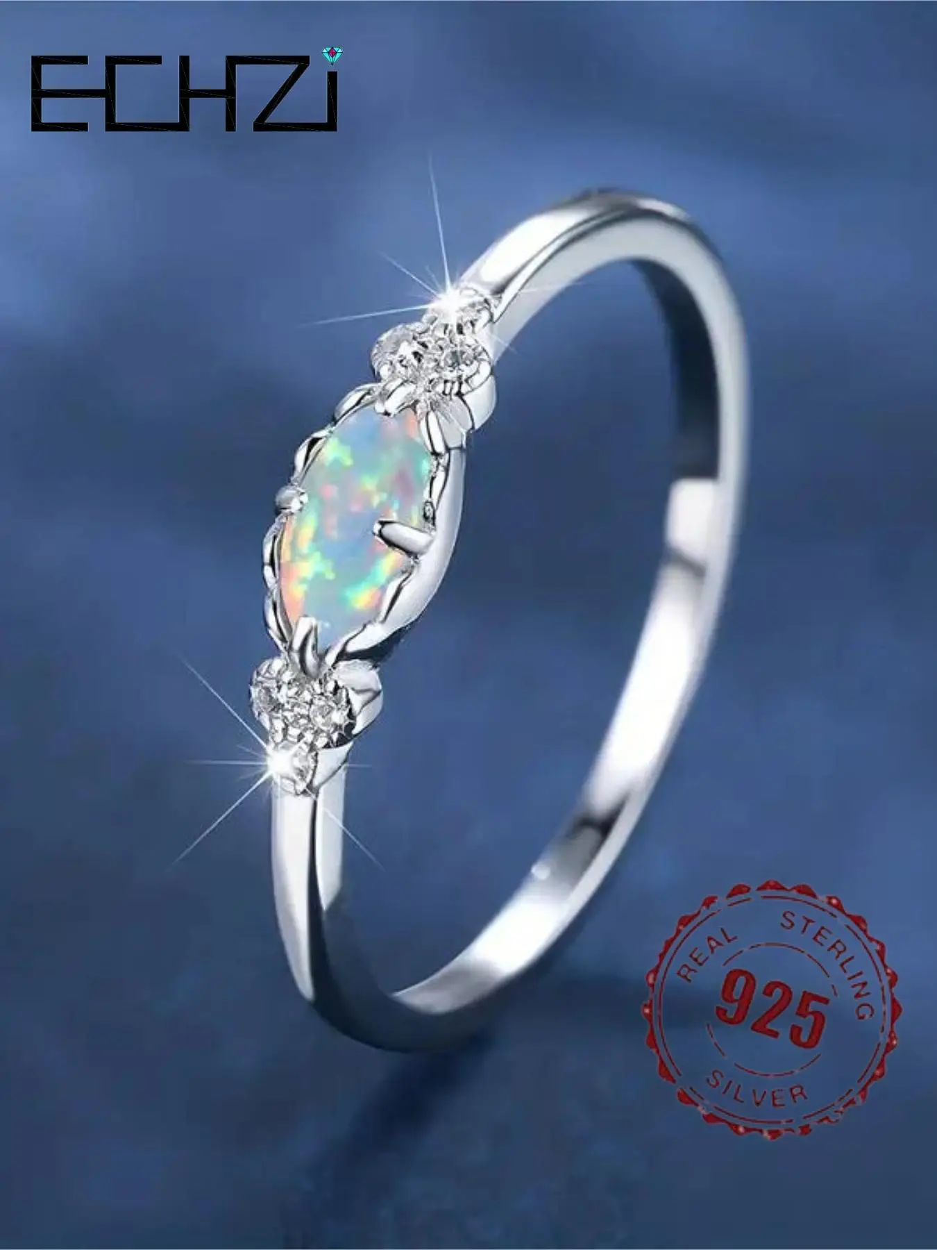 S925 Sterling Silver Fashion Artificial Gemstones Decorated Ring, Elegant Vintage Style Ring for Women, Trendy All-match & Exquisite Jewelry for Birth