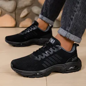 Men's Lightweight Breathable Mesh Comfortable Sneakers Black Air Cushion Running Athletic Casual Walking Shoes for Leisure