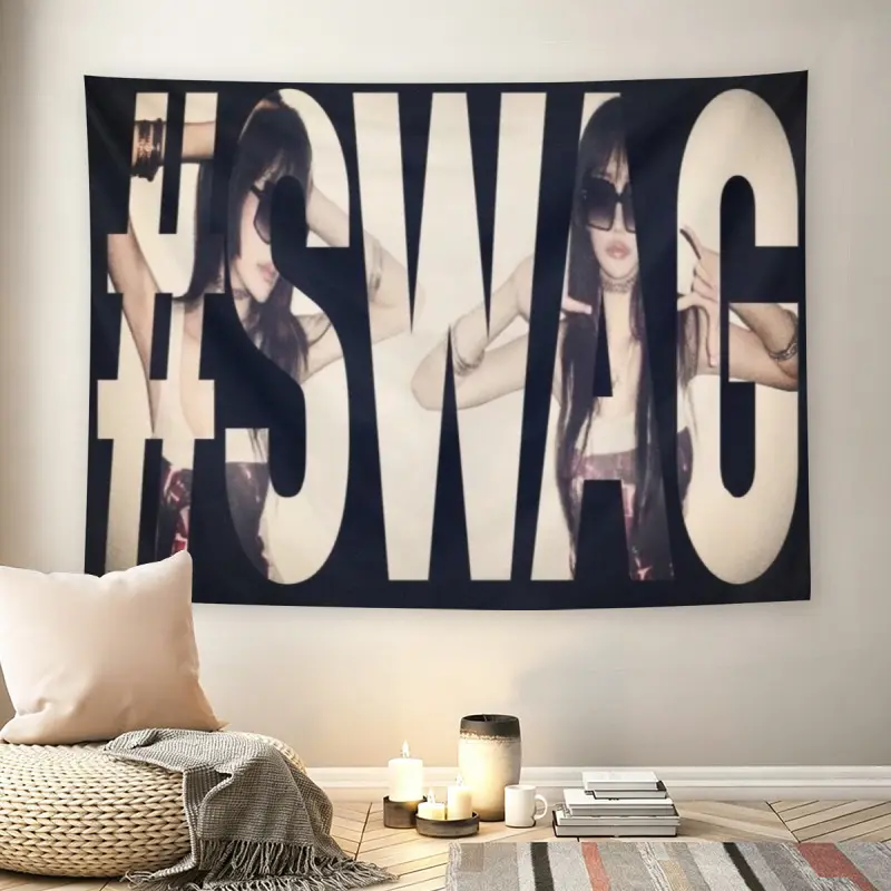 SWAG Collage Wall Flag, Tapestry Wall Hanging, Print Tapestry, Double Exposure Aesthetic, Mid-century Modern Black Flash Manga Style, Y2K Streetwear Vibe, Fashion & Music Lover Decor, Home Decor, Retro Tapestry