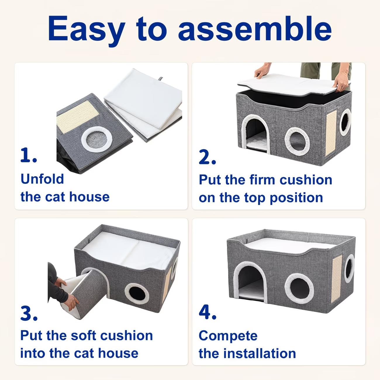 Double-Layer Foldable Cat House | Semi-Enclosed Bed & Sisal Scratcher | For Anxious Cats