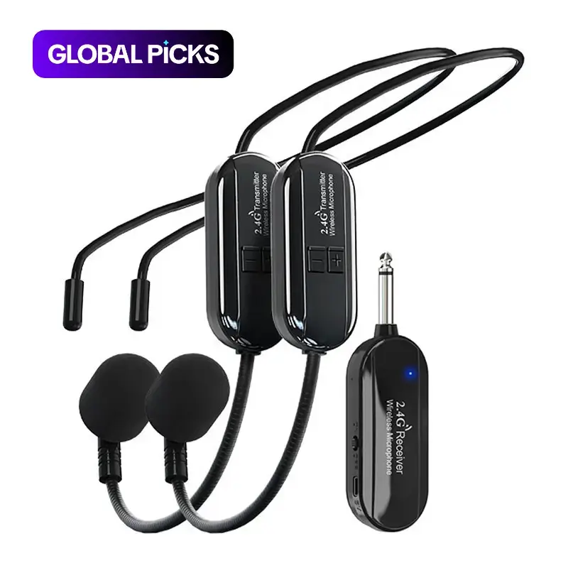 Wireless Microphone System for 2 People, 160-Foot Range with Original Sound and 3D Reverb Effects, Compatible with 6.35mm and 3.5mm Jacks, Rechargeable Mic for Speakers, Voice Amplification and Fitness Instructors #GLOBAL PICKS