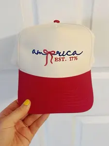 America Hat with Coquette Bow Detail on Two-Tone Hat