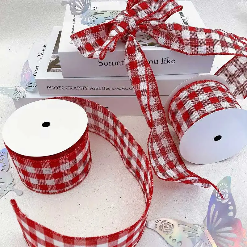 Orange Wired Buffalo Plaid Gingham Ribbon, 2.5 in x 10 Yd Continuous, Fall Festive Decor for Wreaths, Christmas Tree Toppers, Gift Wrapping Crafts