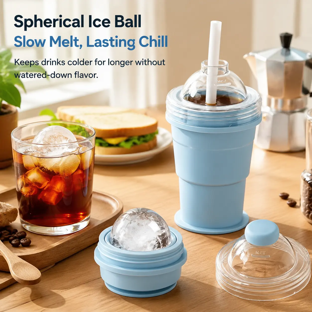 1 Count, Foldable Silicone Ice Ball Straw Cup, Food Grade, Leak Proof, Portable for Travel, Camping, Car and Daily Cold Beverage Use