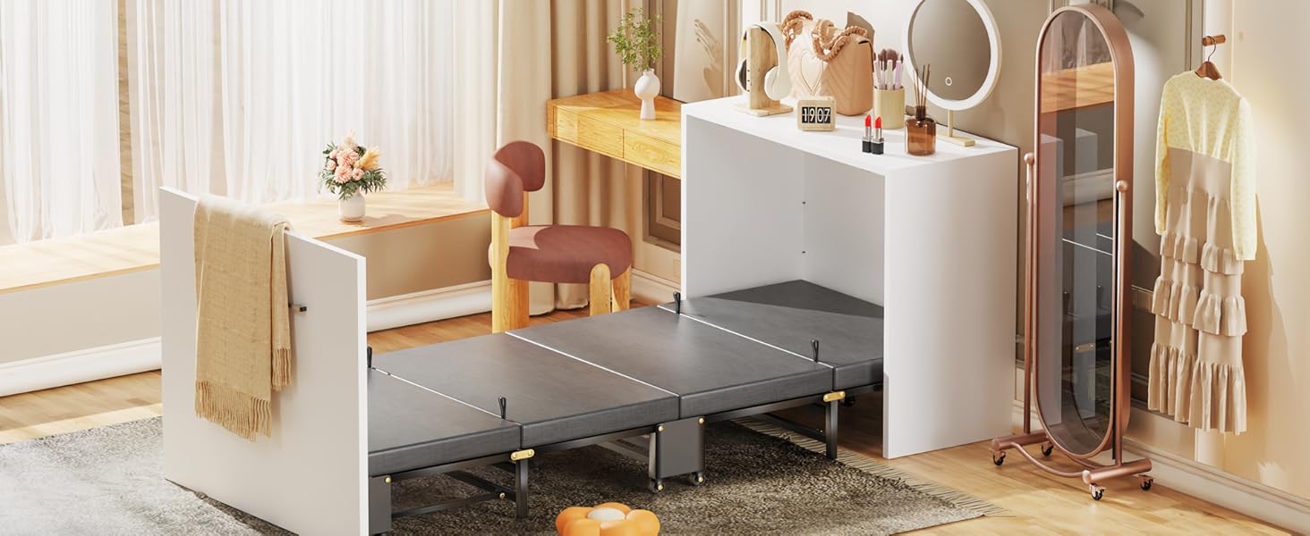 Narrow Twin Murphy Bed with Mattress Included Hideaway Cabinet Tri-Fold Walnut White Foldable Space-Saving Farmhouse Design Easy Assembly Silent Wheels Narrow Twin Murphy Bed with Mattress Included Hideaway Cabinet Tri-Fold Walnut White Foldable Space-Saving Farmhouse Design Easy Assembly Silent Wheels