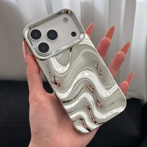 Popular Bling Silver 3D Fold Waves Lines Case for IPhone 17 Pro Max Air 16 15 13 14 11 12 Soft Glossy TPU Back Cover