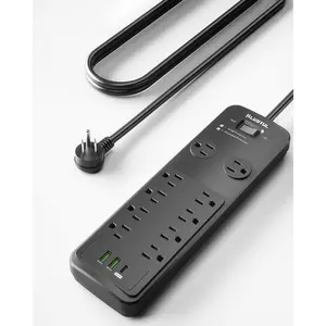 Surge Protector Power Strip 10FT,  Surge Protector with 10 Outlets - Spacious Design for Large Plugs, Flat Plug, 20W USB C  for Home, Office, ETL Listed,2040J