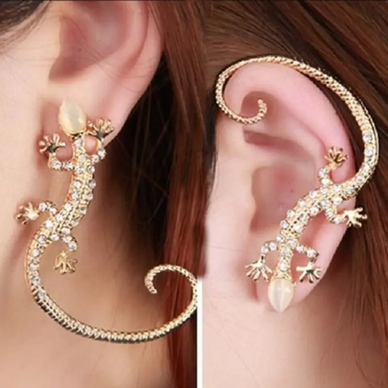 Statement Lizard Shape Stud Cuff, Single Animal Motif Earring with a Convertible 2-Way to Wear Design, Two Ways