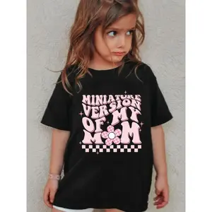 Toddler Girl's Graphic Round Neck Letter Print Tee, Casual Fashion Drop Shoulder Half Sleeve T-shirt for Daily Outdoor Wear, Kids Clothing for Summer, Cute Clothes, Children Tops, Funny Graphic Tee, Graphic Tshirts, Cute Basic Tee, Cool Graphic Tee