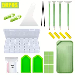 Diamond Painting Tool Kit with 56 Pieces - Includes 28 Mesh Box Point Drill Pen, McLay Point Drill Tray, Tweezers, Corrector, Fixed Drawing Tool Set