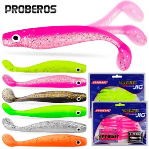 Proberos 12pcs T Tail Soft Lure, Dual Color Realistic PVC Fishing Bait, Freshwater Bass Pike Walleye Lures, Artificial Fish Hooks