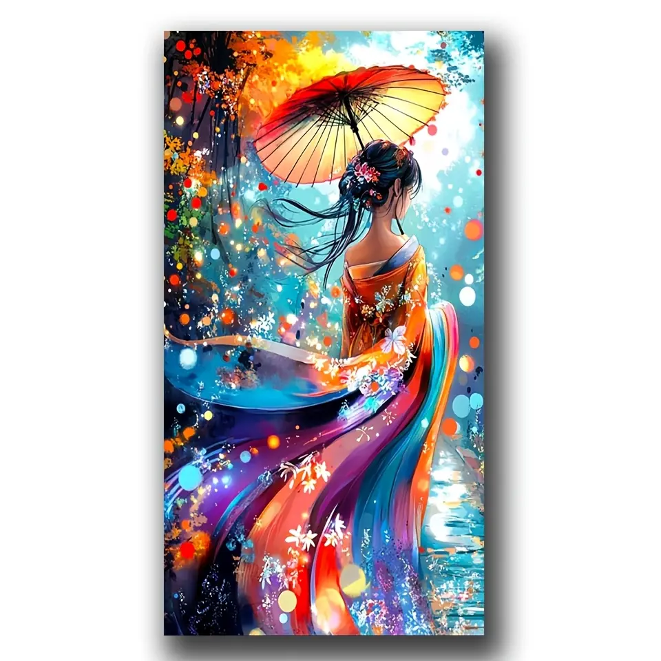 Large Size Colorful Fantasy Japanese Geisha Diamond Painting Kits for Adults, DIY 5D Diamond Art Kits,Full Round Diamond Dots,Diamond Mosiac Kits,Gem Art and Crafts,Home Decor 16x32inch