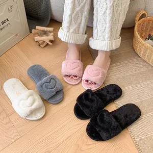 Women's Heart Embroidered Fuzzy FlatSlipper, Soft Plush Lining Bedroom Slippers, WideBand Cute Warm Slippers for Fall Winter KhakiFootwear for Women Gift, Trending Shoes