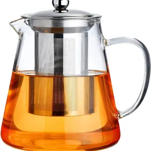 550ML/18.6oz Mini Size Glass Teapot with Strainer Tea Kettle-with Stainless Steel Removable Infuser for Blooming Tea & Loose Leaf Tea, Microwave & Stovetop Safe