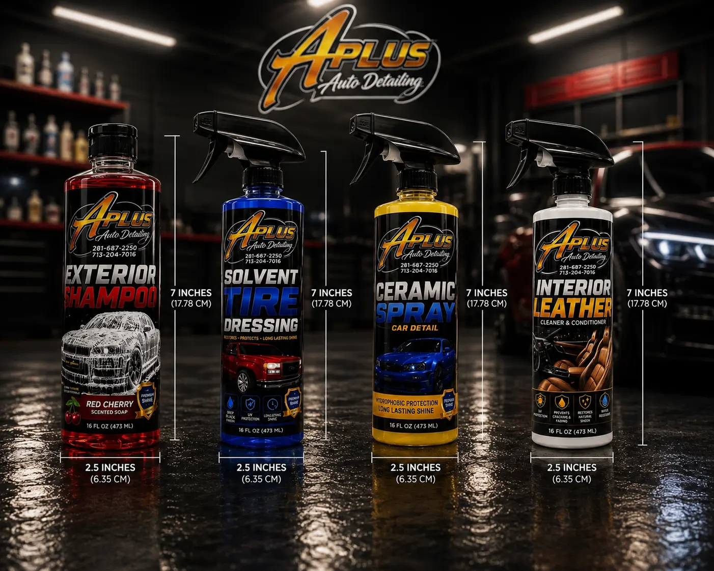 A Plus Auto Detailing Complete Detail Package - Solvent Dressing, Ceramic Spray, Interior Leather, Exterior Shampoo - Save $10!