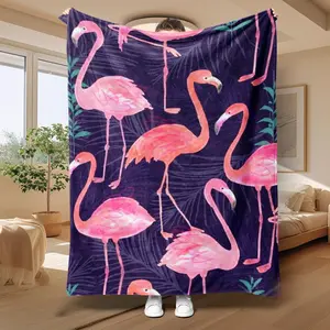 Flamingo Pattern Blanket, Soft Breathable Throw Blanket, Air Conditioning Blanket, Warm Nap Blanket for Home Office Travel Camping