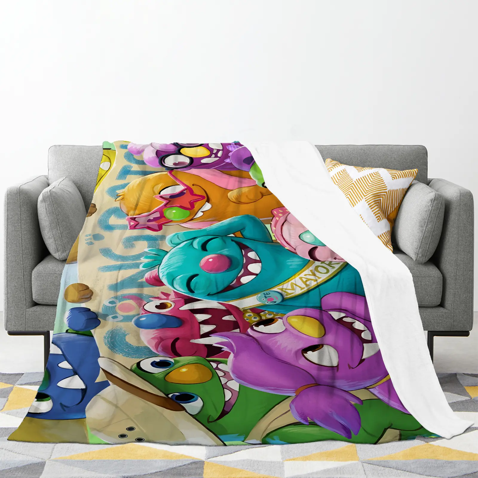 Super Cozy Breathable Bugsnax Cartoon Plush Throw Perfect for Snuggling Watching TV Reading Winter Christmas Birthday Gift for Son Daughter Teen Gamer Soft Flannel Fleece Blanket No Shedding