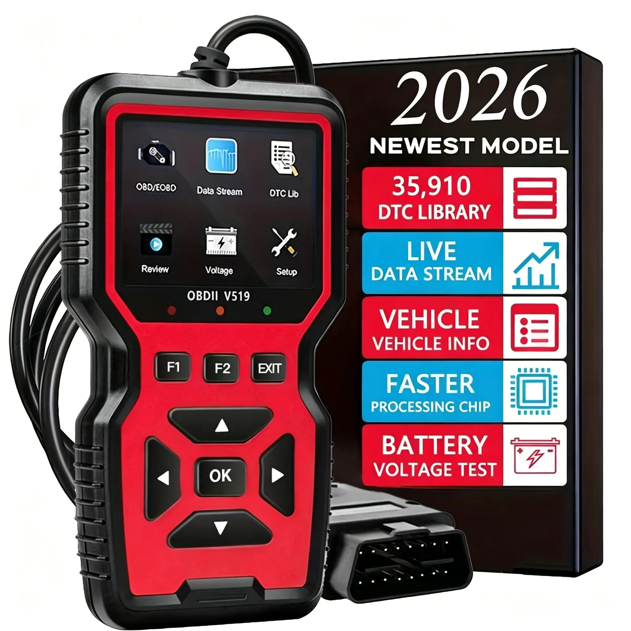 V519 OBD2 Diagnostic Code Reader & Scanner - Advanced Automotive Tools for Car Engine Error Troubleshooting, Comprehensive Vehicle Health Checks