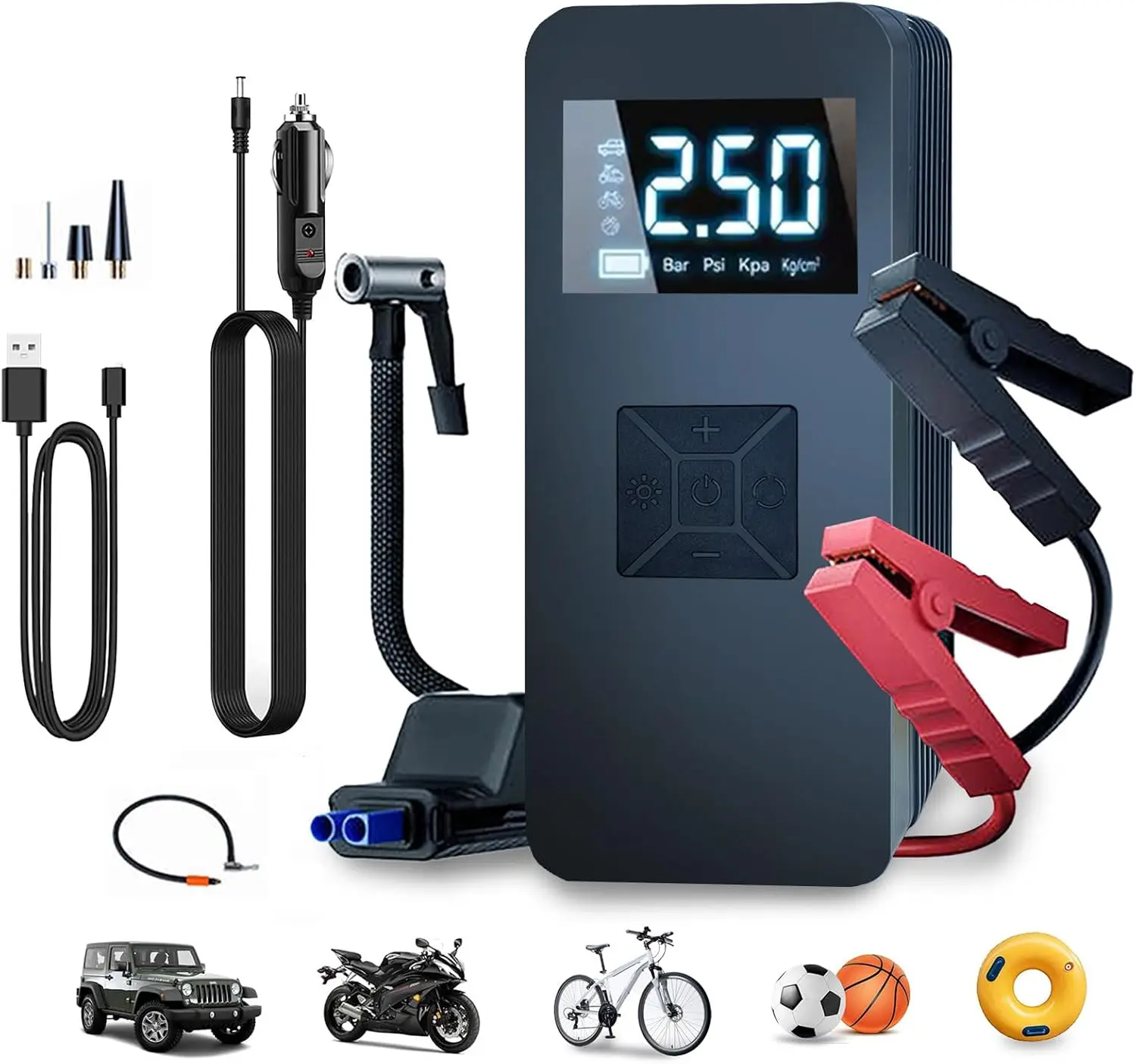 DIBMS Jump Starter with Air Compressor,14.8V 8000A Peak Portable Car Battery Jump Starter Jump Box,150PSI Car Air Pump Tire Inflator Battery Charger with LED Light, LCD Display,Black