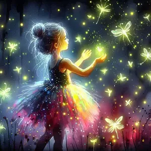 5D DIY Full Drill Round Diamond Painting - Diamond Art Painting Kit Fireflies, Girl, Starlight Mosaic, Canvas - DIY Decor, Home Wall Art, Perfect Gift for Valentine’s Day, Independence Day, Birthdays, and Anniversaries.