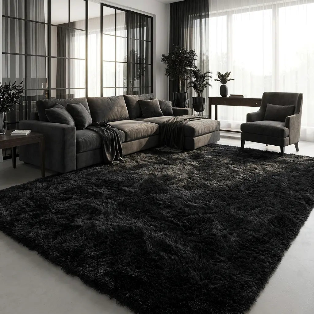 LUOGORT Black Ultra Soft Cozy Fluffy Area Rugs For Living Room Bedroom Plush Shag Carpet Non Slip Backing For Apartment Study Dorm Home Decor Warm Floor Mat Easy Care Multiple Sizes Colors