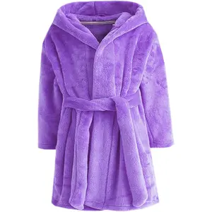 L-AE081  Girls Fleece Hooded Robes, Kids Soft Premium Fuzzy Bathrobe for Gifts, 2-12 Years