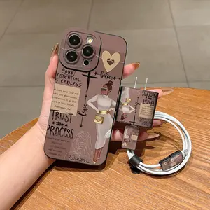 5 Piece Set Phone Case, Cover, Charger Protector, Data Cable Protectors, Silicone Cord Organizer, Fits iPhone Models, Perfect Gift for Women, Accessories