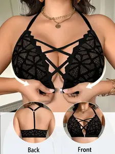 LUSHLACE Plus Size Wireless Lace Bralette with Front Hook for Daily Comfort