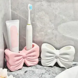Bowknot Toothbrush Holder Creative Bathroom Washstand Electric Toothbrush Toothpaste Ceramic Storage Rack Bathroom Accessory Standup Brush Holder