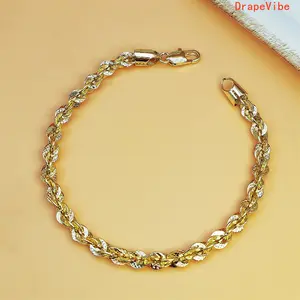 14K Gold Plated Twisted Rope Bracelet Premium Copper Material Light Luxury Stylish Design Unisex Daily Wear Jewelry