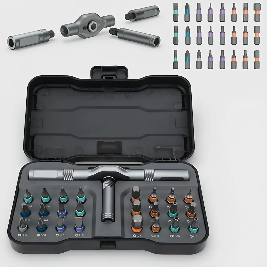 Ratchet 24 in 1 Multipurpose Screwdriver Set Ratchet Allen Wrench Set Multifunction Set With Removable T Handle Magnetic Compact Portable High Quality Hardware Industrial Tools Tool Box
