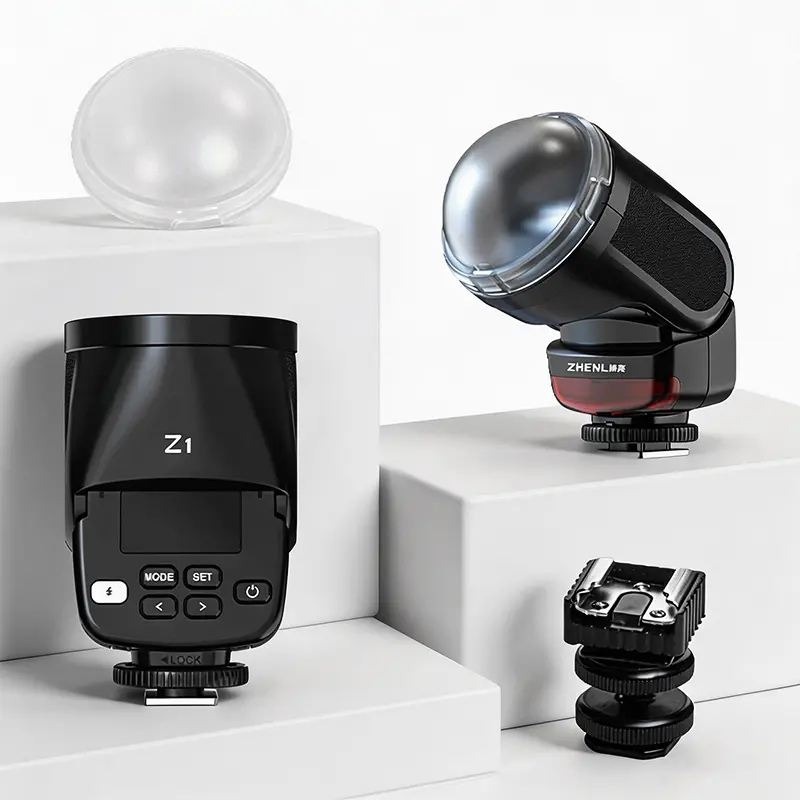 ZHENL Z1 Compact Round Head Universal Flash, Portable 6500K Soft Light Speedlight with Included Adapter, Fill Light for Photography & Vlog, Universal Single Contact Hot Shoe Interface for Mirrorless DSLR Cameras outdoorfun Photographic Kit